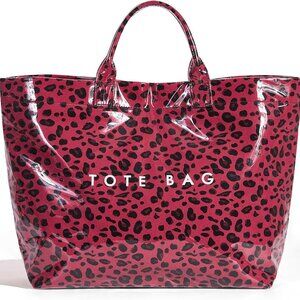 Women’s THE TOTE Handbag PVC -Pink & Black Leopard Print-